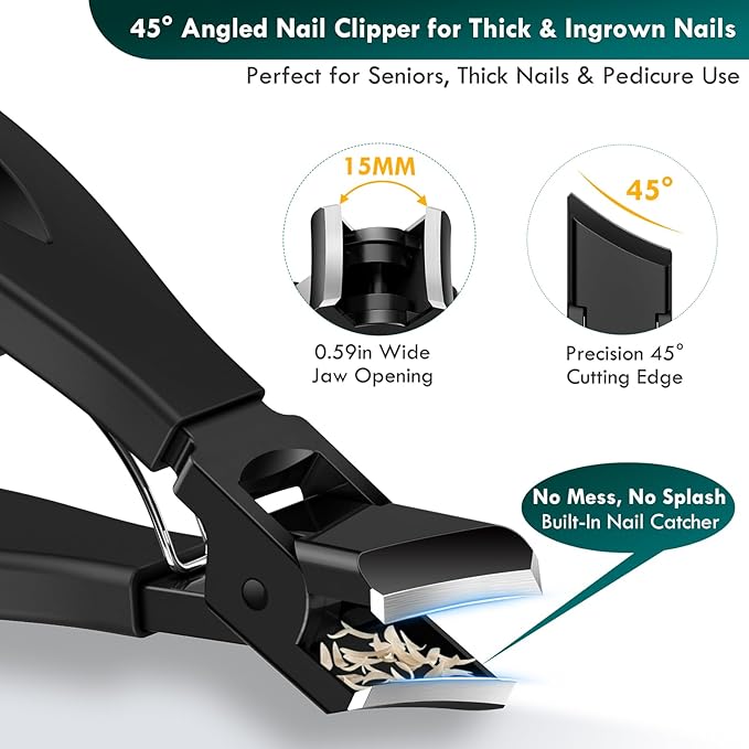 5-in-1 Professional Ingrown Toenail Tools Kit, Wide Jaw Slanted Nail Clippers & Heavy Duty Toenail Cutter Set for Seniors, Pedicure Manicure Tools for Thick or Ingrown Nails
