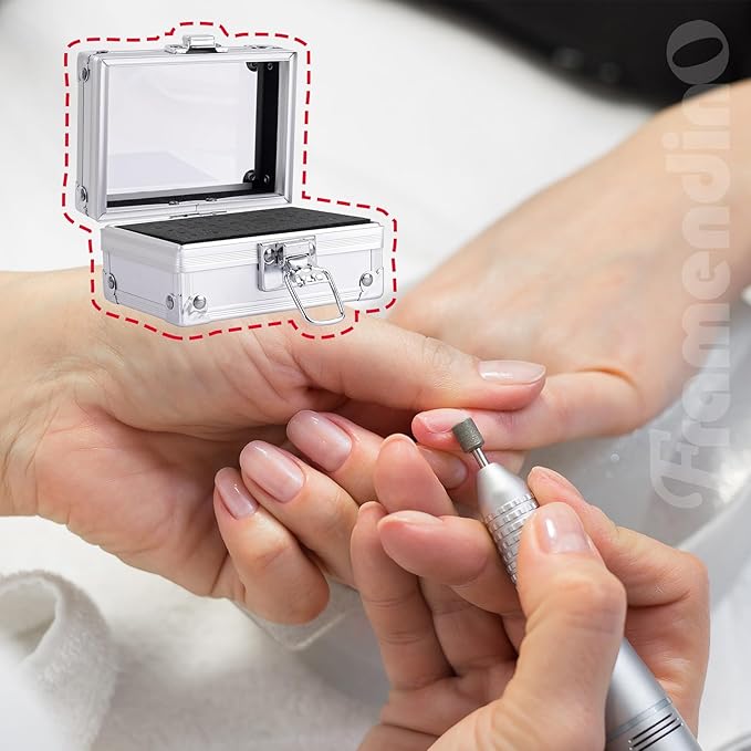 Framendino, 40 Holes Nail Drill Bit Holder Storage Case for Salon Silver