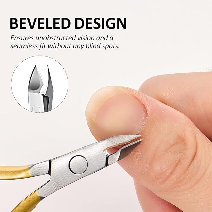 Cuticle Nipper, Polished Coated Durable Trimmer with Pusher, Nail Clipper with Fine Edge, Comfort Grip Cuticle Cutter and Remover Tool Kit for Nail Care (Yellow+Pushers-1 SET)