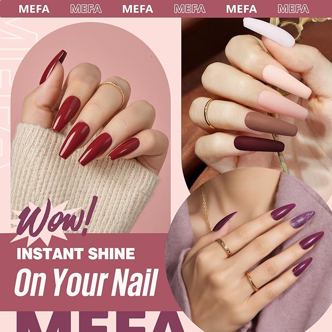 MEFA 19 Pcs Gel Nail Polish Kit with U V Light, 12 Colors Burgundy Red Polish Set Champagne Gold Glitter Nail Polish Soak Off Purple Manicure Tools Beginners Salon Nails Art DIY for Women