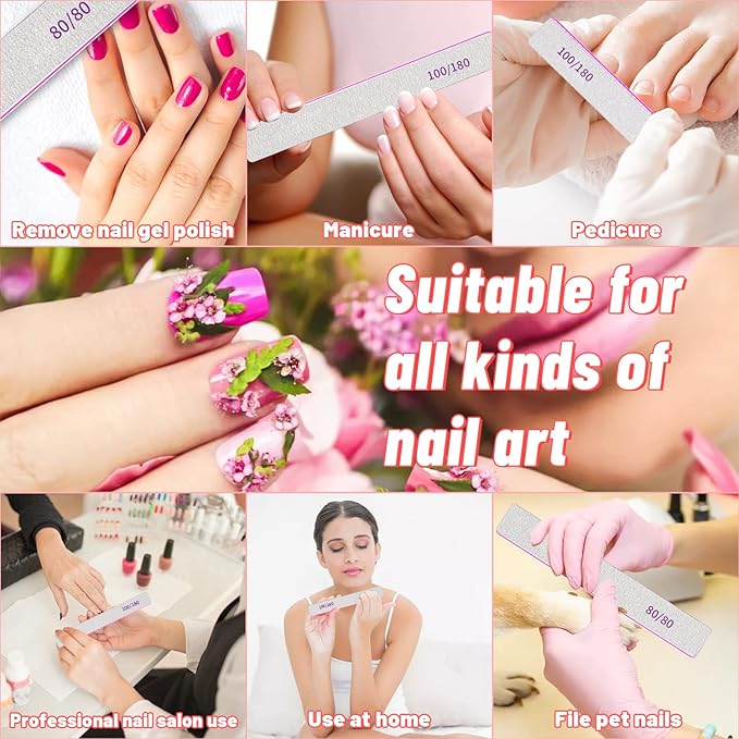 25pcs Nail Files 80 Grit, BLESWIN 80/80 Grit Nail Files, Jumbo Nail Files for Acrylic Nail, Double-Sided Emery Board Nail Filer for Manicure, Pedicure, and Acrylic Nails