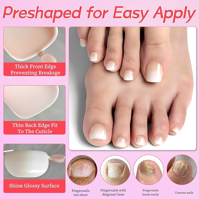 120PC Ombre Press on Toenails for Women Fake Toe nail Press ons Acrylic Toe Press on Nails Set, Ombre Press on Toe Nails Press on Fake Toenails Press ons Acrylic Toe Nail Tips Kit&Glue Tab-K