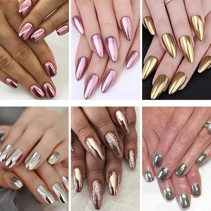 100% Metallic Effect Gold Chrome Nail Powder BISHENGYF: Holographic Mirror Glitter Gold Chrome Pigment Manicure Silver Copper Rose Gold Chrome Nail Powder for Nails Art DIY Decoration Gift