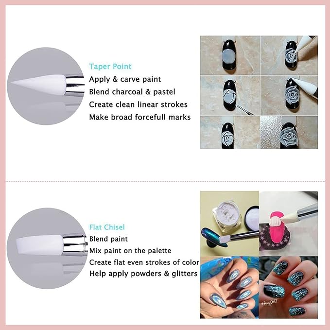 DANNEASY 10 Pieces Acrylic Nail Brush Dual Tipped Silicone Nail Tools Nail Dotting Tool Nail Painting Pen Nail Polish Carving Pen Liner Thin Nail Art Brush