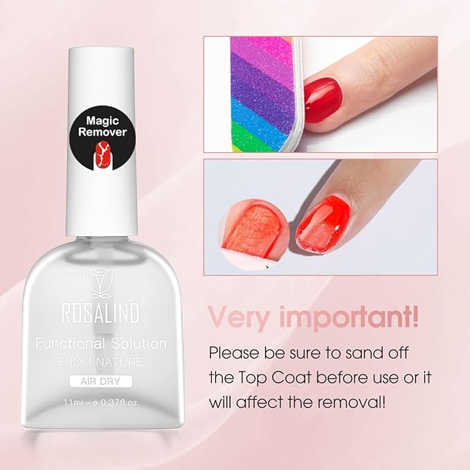 ROSALIND Gel Nail Polish Remover, 2Pcs 11ml Gel Polish Remover No Need Soaking or Wrapping Gel Remover for Nails 3-5 Minutes Easy And Quick