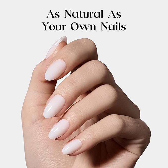 Beetles Natural Milky White Press On, Short Almond Press On Nails, Soft Nail Gel Nail Kit with Fast-Dry Nail Glue & Adhesive Tabs, 32pcs 16 Sizes, Girls Stick On Nails for Women