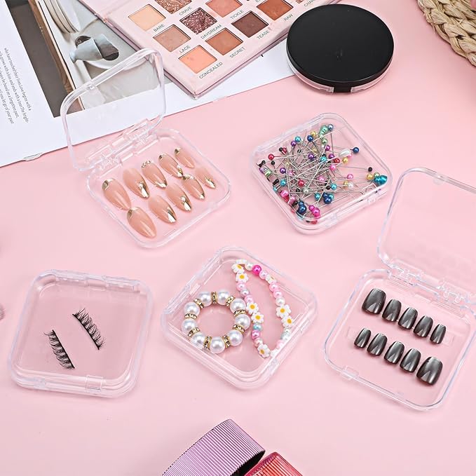 36PCS Press on Nail Boxes with Nail Tape Adhesive Double Sided Tape Acrylic Nail Display Box for Storage Nail Tips Press on Container Nail Art