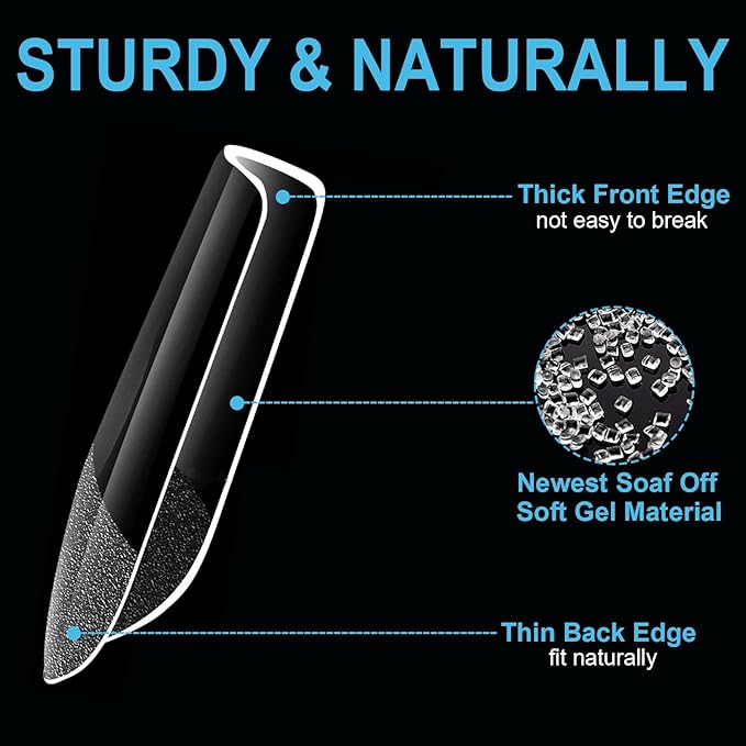 BlueZOO Medium Square Gel Nail Tips 600Pcs 12 Sizes Kit, Tapered Pre-etching Square Press On Nails for Extension Manicure Easy DIY Art Home Salon Supplies Full Cover Half Matte Acrylic Nails Tip Women