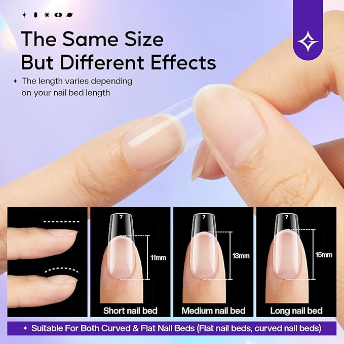 Press On Nails Short Square - 312pcs Gel Tips Full Cover Fake Acrylic Extension Pre-Shape 12 Sizes