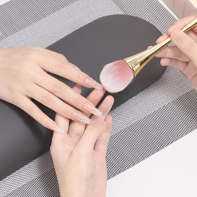 WOKOTO 5pcs Gold Nail Dust Brushes For Acrylic Nails Art Cleaning Brushes Kit Hourglass-Shaped Makeup Brushes Highlighter Brush Loose Powder Eyeshadow Foundation Blush Brushes Dust Nail Brushes Set