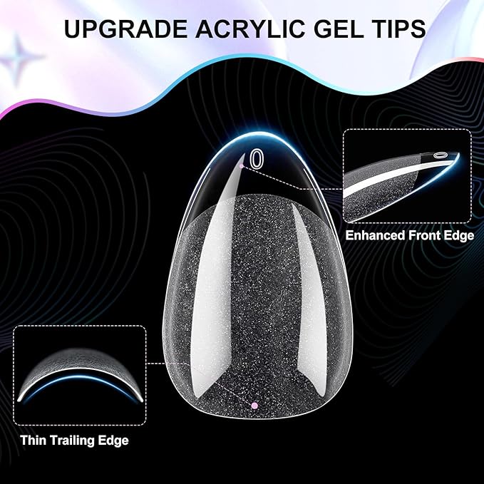 Short Almond Nail Tips - 12 Sizes 240 PCS Half Matte Full Cover Clear Fake Nails Soft Gel Pre-shaped Press On False Nails Acrylic Soft Nail Tips No C Curve Extension Manicure DIY Gelly Tips