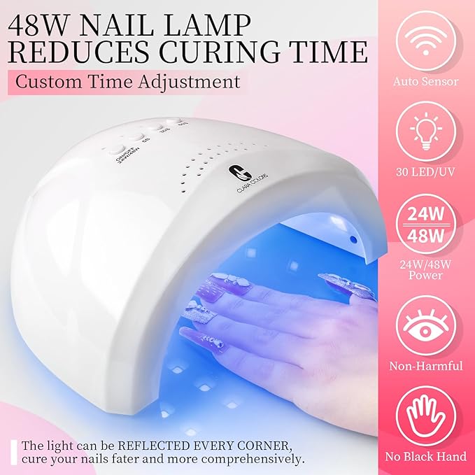 Clara Colors Poly Gel Nail Kit, 12 Colors Clear Jelly Nude Pink Poly Extension Gel Nail Kit with 48W UV Lamp All In One Polygel Nail Kit Starter Kit with Slip Solution and Tools for Nail Art DIY