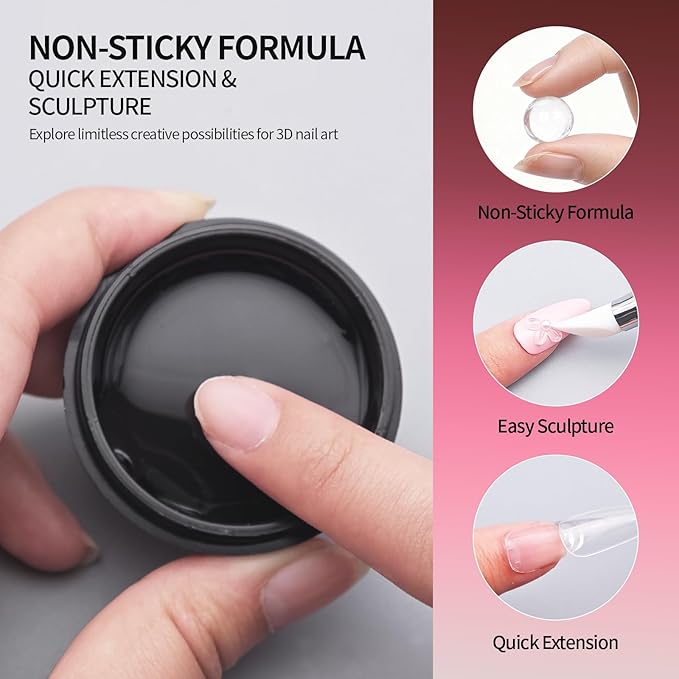 3D Gel Nail Art Kit-Solid Builder Gel for Nails 3D Sculpting Carving Building Modeling Hard Extension for Beginner DIY Salon at Home Cured Needed