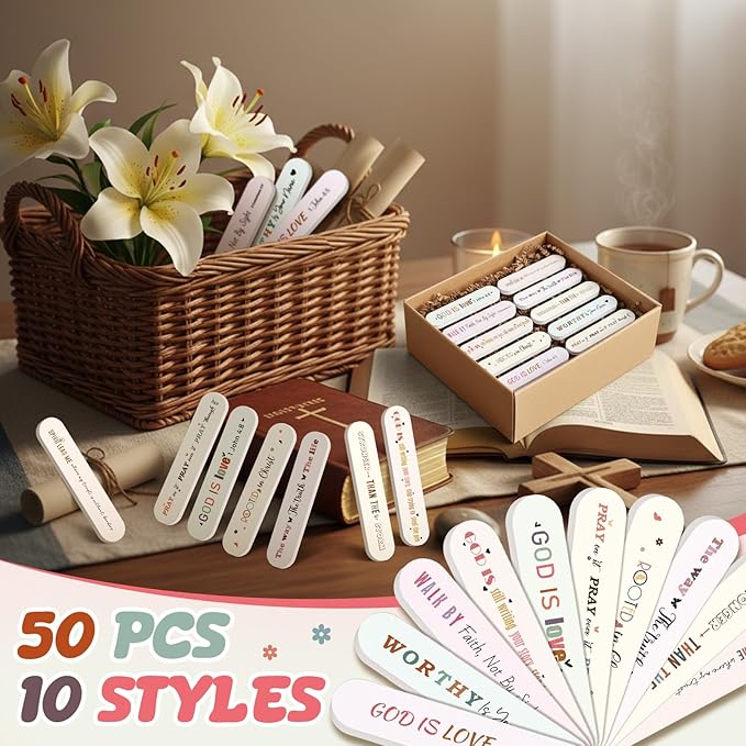 50 Pcs Christian Gifts for Women Bulk Women's History Month Gift Christian Nail File Bulk Mini Bible Scripture Emery Board Nail Files Religious Appreciation Gifts for Employee Teacher