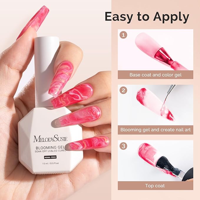 MelodySusie Hema Free Blooming Gel for Nail Design, Marble Watercolor UV Nail Polish, Spreading Effect Gel Nail Art Supplies, Nail Salon Manicure at Home for Women, 0.53 Fl Oz 2PCS