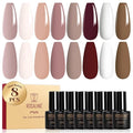 ROSALIND Nude Brown Gel Nail Polish Set, 8 Colors White Nude Brown Gel Polish, Beige Tan Caramel Coffee Gel Polish Collection Nail Art Gift DIY at Home
