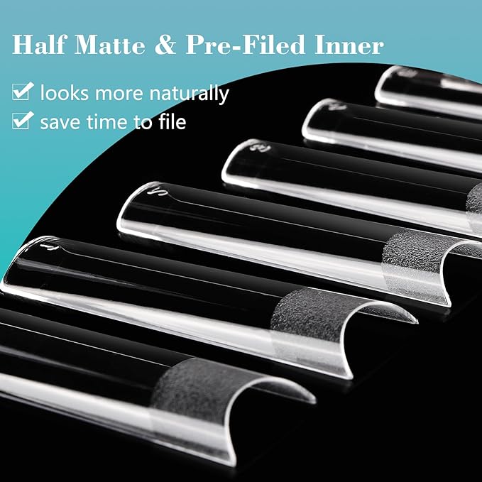 240PCS No C Curve Clear nail tips for Acrylic Nails Professional, XL Extra Long Square Flat, Half Cover Straight Tapered Square French Fake nail tips for Nail Salons Home DIY 12 Sizes