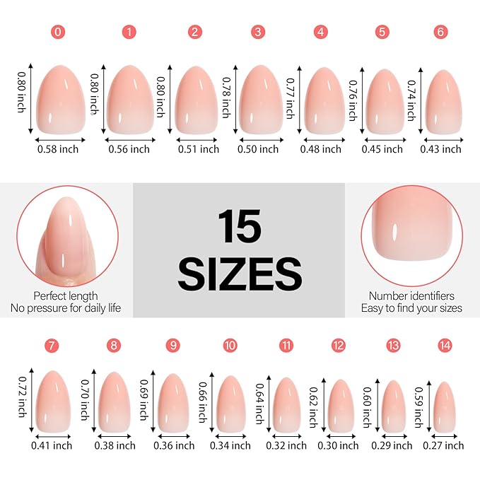 AILLSA RealFit Nude Pink Press On Nails Short Almond - Pre-Shaped 4 in 1 False Nail Tips Set, Long Lasting Nail Extensions for Salon Home DIY Gifts 150 PCS