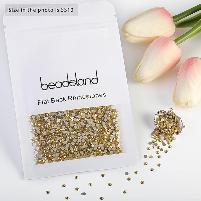 Beadsland 2880pcs Flat Back Crystal Rhinestones Round Gems for Nail Art and Craft Glue Fix,Metal Sunlight,SS10,2.7-2.9mm