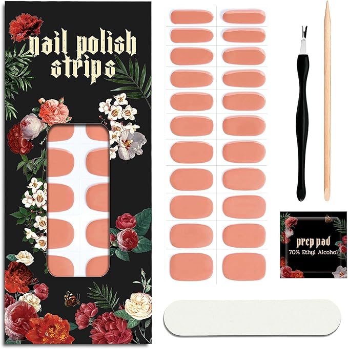 Nail Polish Strips (No UV Lamp Needed) - 22 Pcs Salon Quality Gel Nail Stickers - Long Lasting Wraps (Rust)