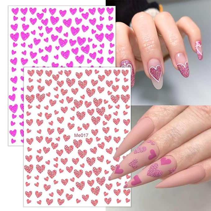 10 Sheets Heart Nail Stickers Decals Shiny Love Nail Decals Colorful Glitter Hearts Nail Art Supplies Self Adhesive Valentines Nail Art Stickers for Women Valentines Nail Design Decoration