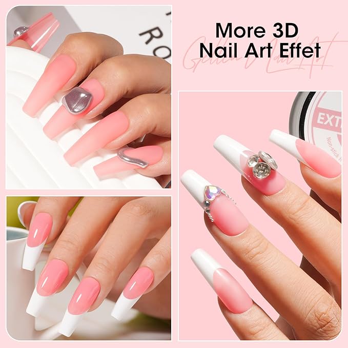 Gellen Light Pink Gel Builder for Nails Colored, Non-stick 3D Carving Gel for Nail Art, U V LED Nail Extension Art Buildergel