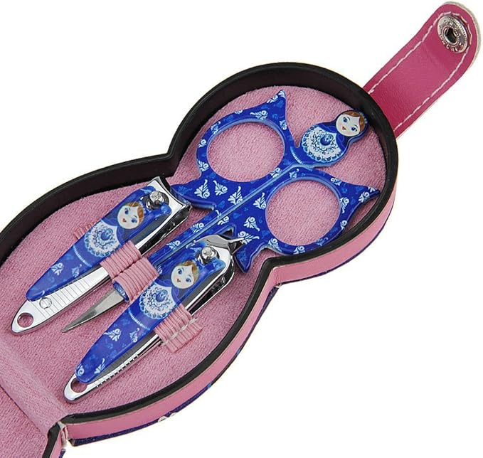 Aibearty Adorable Russian Doll Pattern Stainless Nail Clippers Set of 6Pcs, Professional Grooming Kit, Nail Tools with Luxurious Travel Case