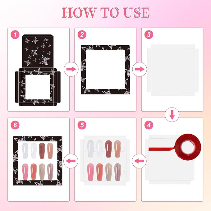 ANGNYA 72PCS Empty Press On Nail Packaging Box Contains 35PCS Butterfly Press On Nail Boxes, 35PCS White Display Cards, 2PCS Double Sided Tapes, Nail Tip Storage Case for Press-on Nail Business