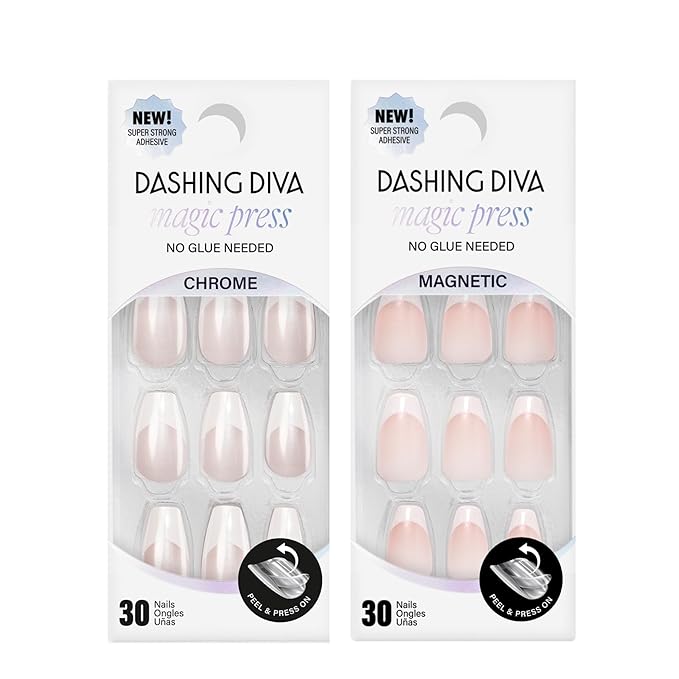 Dashing Diva Magic Press Premium Nail Bundle - Glazed French Collection - Press On Nails - Glaze Coffin & Dipped - Long Lasting Gel - Lasts Up to 7 Days - 2 Sets