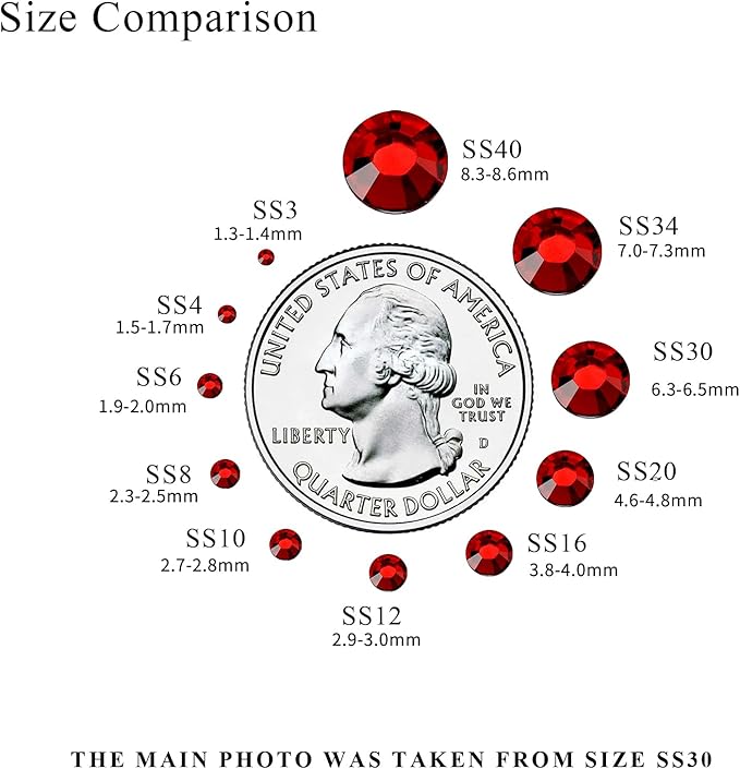 1440PCS SS6 Crystal Glass Flatback Rhinestones, Round Flat Back Crystal Gems for Nail Art and Craft Clothes, Glue Fix Diamond Stones Siam/Dark Red (1.9-2.0mm)