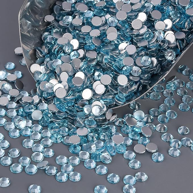 Blinginbox 288 Pieces SS30/6.4-6.6mm Flat Back Crystal Rhinestones Round Gems for Nail Art,Ice Blue
