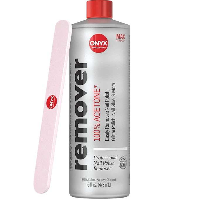 Onyx Professional 100% Pure Acetone Nail Polish Remover Kit with 7 inch Nail File, 16 fl oz - Made in USA, Maximum-Strength Gel Polish Remover, Artificial & Glitter Nail Polish