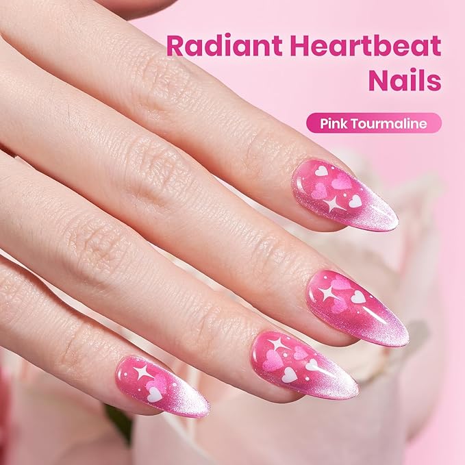 Beetles Pink Cat Eye Gel Nail Polish - 15ML Valentines Gel Polish Pink Cat Eye Glitter Magnetic Velvet Effect Soak Off UV French Nail Art Salon DIY Home Manicure Spring Gift for Women