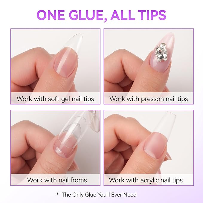 Gelike EC Gel Nail Glue for Press On Nails: 6 in 1 Strong UV Nail Glue for Nail Tips and Acrylic Fake Nail - Long Lasting 28 Days Quick Dry - Beginner Friendly DIY for Home Salon