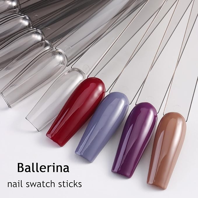 150pcs Nail Swatch Sticks With Ring, Ballerina Square Oval Nail Color Swatches For Nail Display False Nail Polish Sample Sticks Practice Nail Tips Transparent Black Board Nail Art Supplies