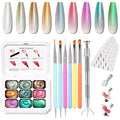 Christmas Pearl Gel Nail Polish, 9 Colors Glitter Ombre Gel Polish Palette Pat Paint Aurora Mermaid Gold Silver Green Pink Sparkle Reflective Holographic, 100Sponges 6Brushes 1Grabber (Set 12)