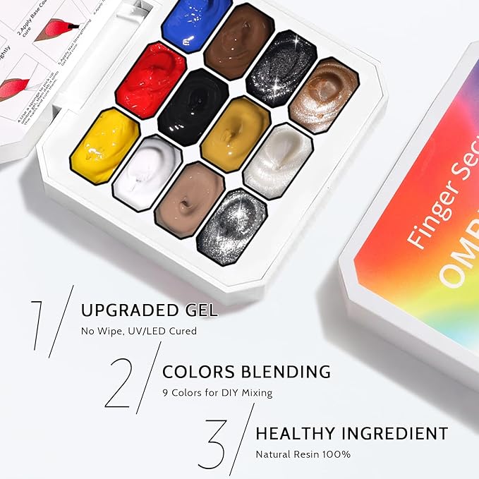 Metallic Gel Polish Set, Glitter Golid Silver Brown Blue Red, 12 Colors Ombre Patting Gel Nail Polish Palette,4 Sponges, Painting Art No Wipe UV/LED Cured (Palette F)