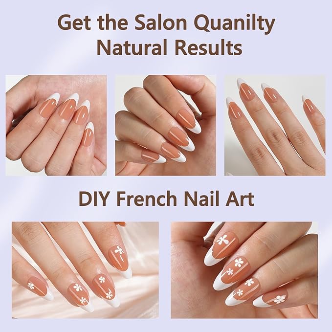 Misssix French Gel Nail Tips, 150Pcs French Tip Press on Nails Medium Almond Brown, No Need to File 3 in 1 Tips Pre-lasting, Fake Nails for Nail Art DIY 15 Sizes