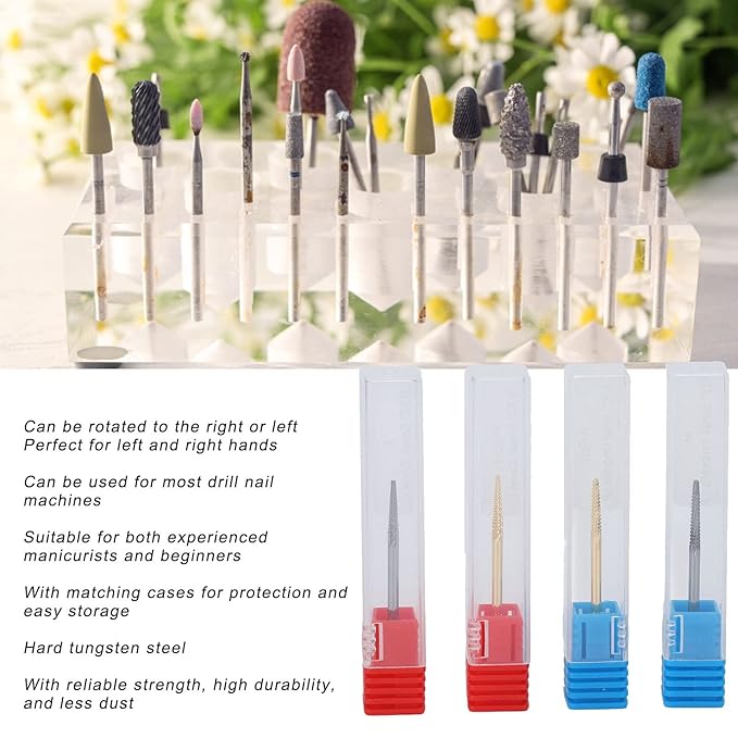 Nail Drill Bits Set, 4pcs Nail Art Drill Bits Set Tungsten Steel Universal Nail Polishing Grinding Bits Electric Nail File Acrylic Nail Gel Nail Polish for Home Salon Nail Manicure Pedicure