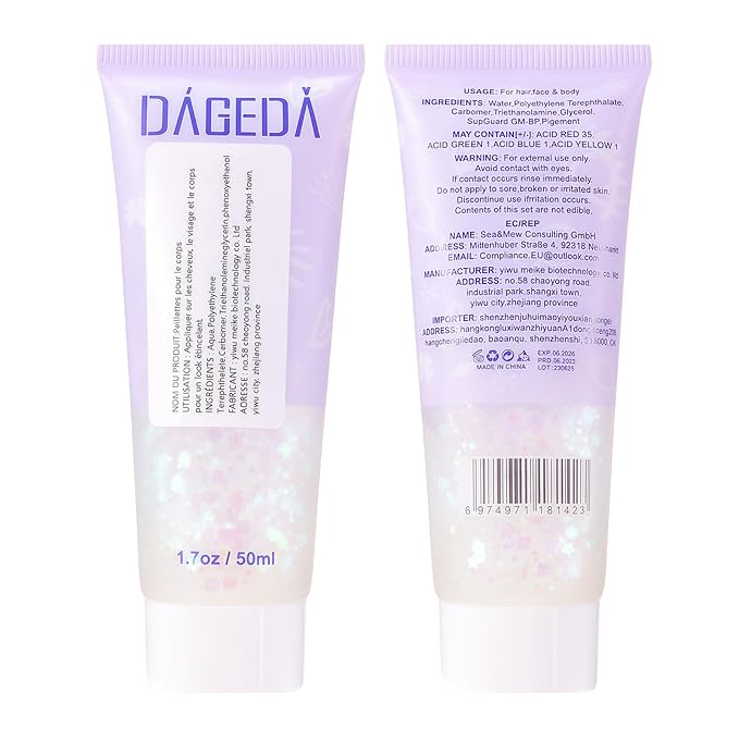 DAGEDA Christmas Body Glitter Gel, Gold Red Green Face Hair Glitter Makeup, Christmas Tattoos Accessories,Holographic Chunky Glitters, Shimmer Face Paint Singer Concert Rave Accessories 50ml