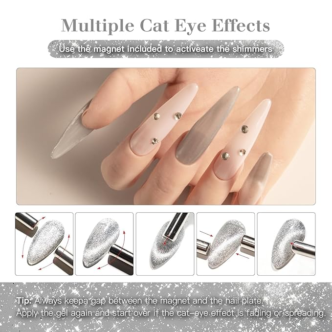 Cat Eye Gel Nail Polish with Magnet Stick, 15ml Magnetic Gel, Create Stunning Cat Eye Effects for DIY Manicures, Long-Lasting, Salon-Quality Finish, Frosted Vision