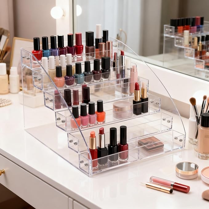 Clear Nail Polish Display Holder, Nail Varnish Organiser 7 Layers Nail Polish Acrylic Clear Makeup Display Stand Rack Organizer Holder (7 layers)