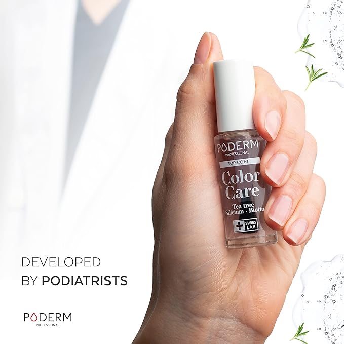 PODERM Nail Polish – Enriched with Tea Tree & Biotin – Improves Nail Appearance – Vegan Formula – For Hands & Feet – Swiss Made (Top Coat)