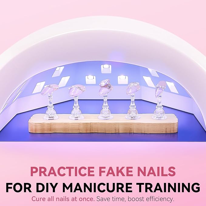 Nail Stand for Press On Nails Art Display Practice 2 Sets, 1 Heart Shaped Acrylic Magnetic Nail Stands, Fake Nail Holder Tips With 200 PCS Double-Sided Tape, Nail Kit Home DIY Salon Supplies