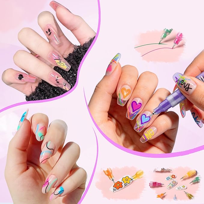 12 Colors Nail Art Pens for Painting Nails,0.5mm Nail Polish Pens Point Liner Acrylic Painted Pen Kit,Waterproof and Quick-drying Nail for DIY Nails Art Design