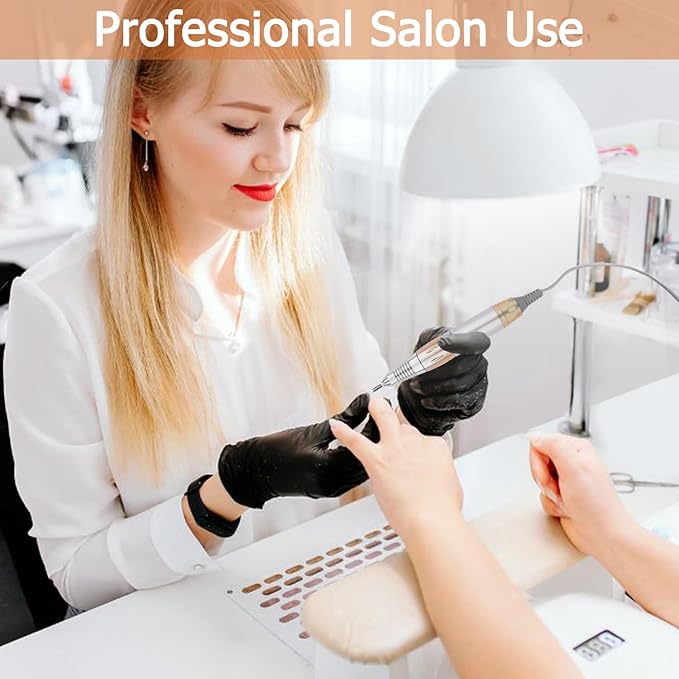 Portable Electric Nail Drill, 30000RPM Nail Drill with 6 NailDrill Bits and Sanding Bands, Nail File Kit for Acrylic, Gel Nails, Dip Powder, Manicure and Pedicure for Home Salon Use, Golden