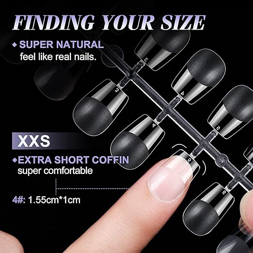 Gelike EC Extra Short Soft Gel Nail Tips Kit for Soak Off Nail Extensions,Full Cover,Coffin Shaped,Pre-buff PMMA Resin,Clear Ultra-Thin Design,15 Sizes,240 Pieces