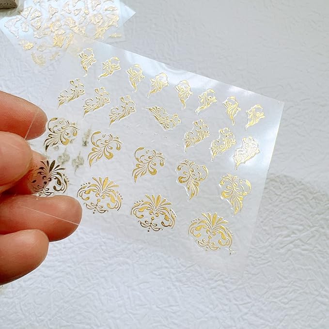 NAIL ANGEL 24Sheets Nail Art Adhesive Sticker Sheets Different Gold Color Luxury Shapes Sticker Nail Art Deco 10304 (10304)