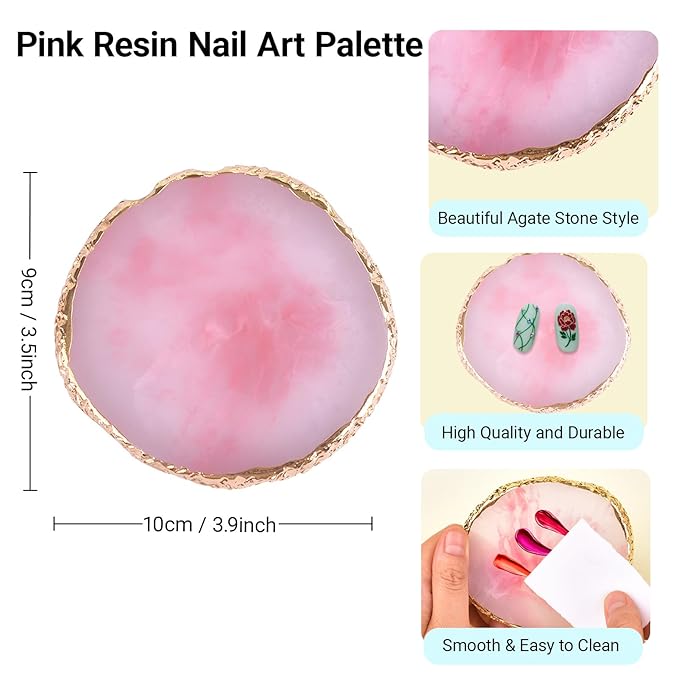 Resin Nail Art Palette with 6 PCS Nail Art Brushes,Nail Polish Mixing Palette Nail Design Brush Sets, Professional Nail Art Tools for Drawing Painting 3D Design Salon & DIY Use
