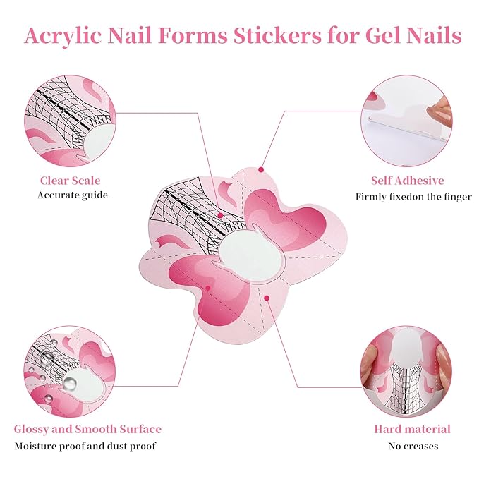 BQAN 100PCS Nail Forms for Builder Gel, Self Adhesive Nail Extension Forms, Professional Nails Art Tips for Acrylic Nails Poly Gel